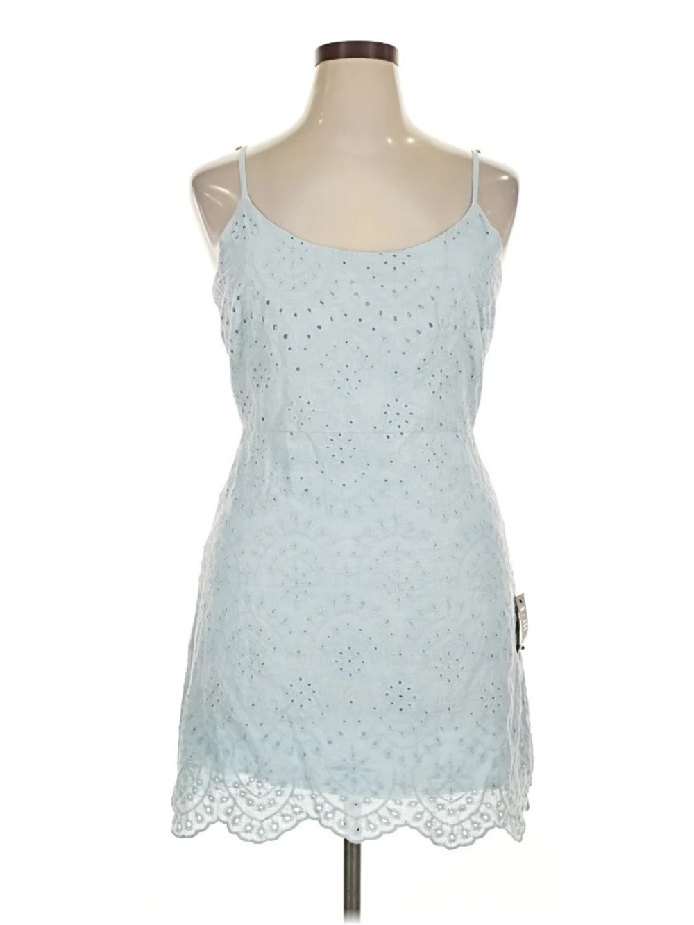 Lulu's Pale Blue Eyelet Slip Dress with Adjustable Straps - M